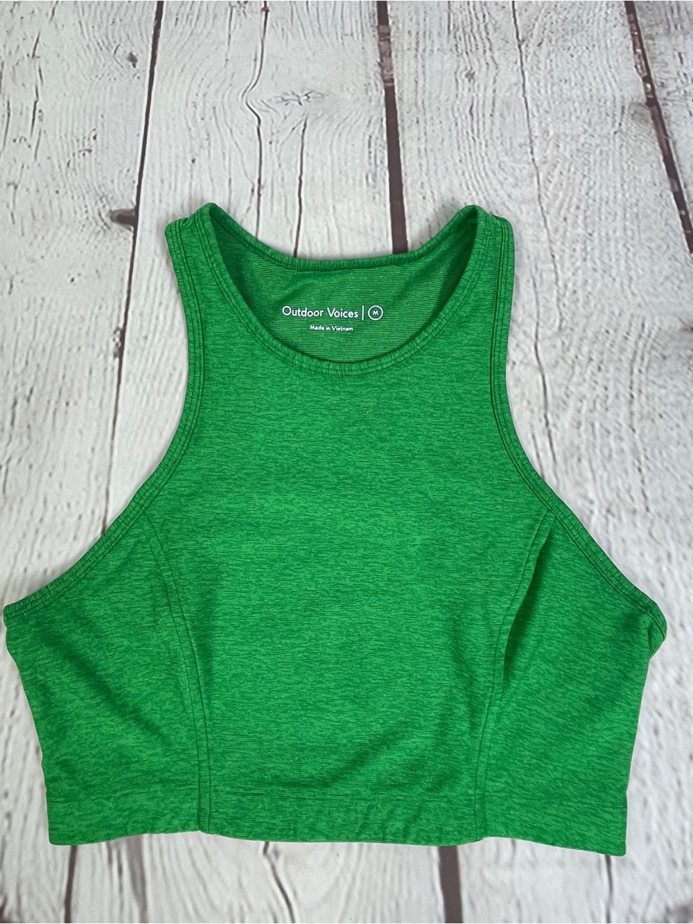 OUTDOOR VOICES Athena green heather high-neck crop tank top, size M - Picture 6 of 11